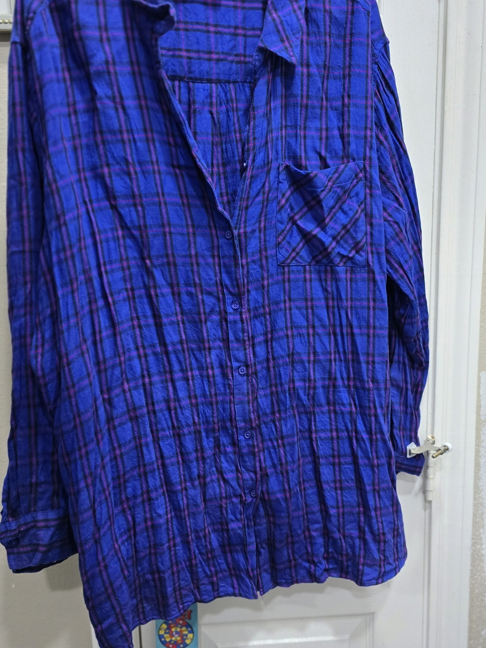 EVRI Blue and Black Plaid Long-Sleeve Button Down Shirt